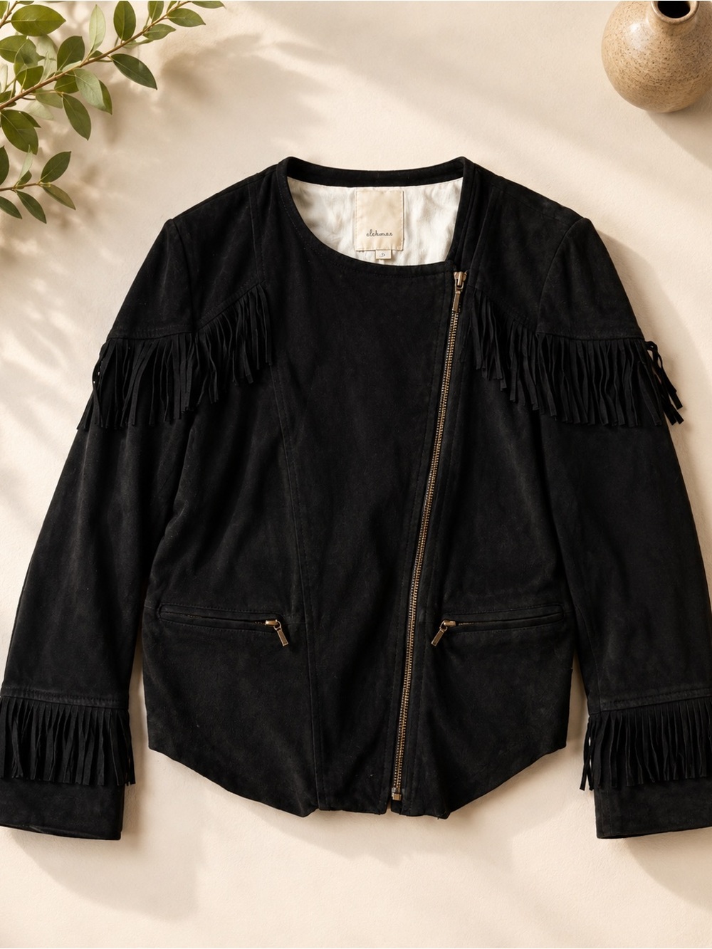 Anthropologie Elevenses Fringe Suede Jacket